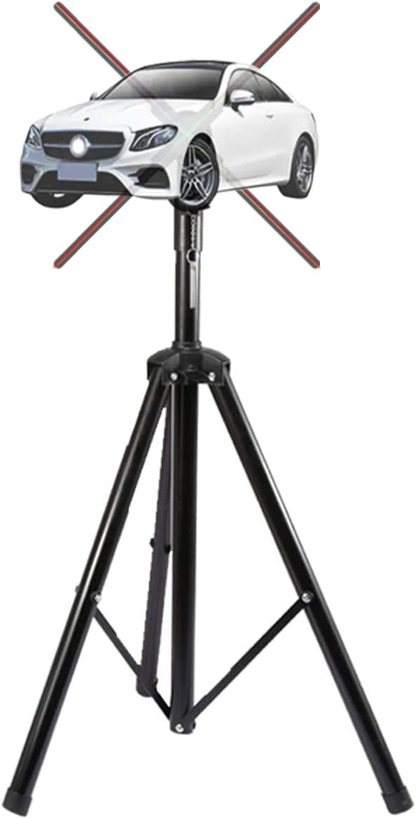 Adjustable floor stand for hologram fan, 39 to 69 inches, shown displaying a car hologram